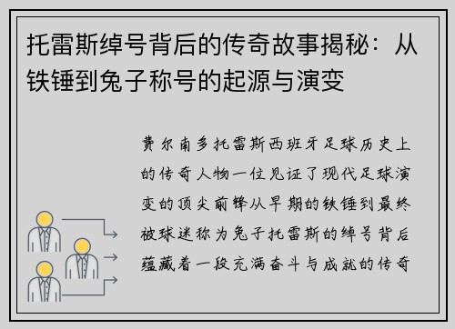 托雷斯绰号背后的传奇故事揭秘:从铁锤到兔子称号的起源与演变 托雷斯绰号背后的传奇故事揭秘:从铁锤到兔子称号的起源与演变